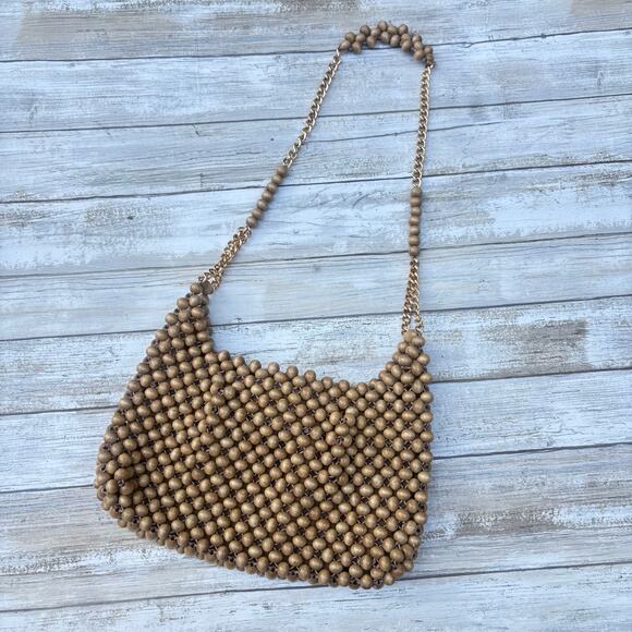 VTG Purse Shoulder Bag Wooden Beaded Bohemian Retro Unique 60s Festival Hippie - Picture 1 of 13